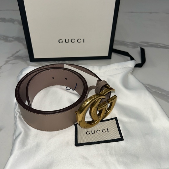 Gucci Other - Gucci Taupe Leather Belt with Gold Buckle